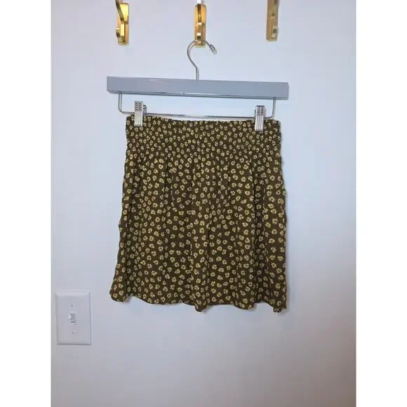 Madewell Piped Mini Skirt Woodcut Flowers Floral Printed Smocked Waist Size XS - Picture 5 of 8